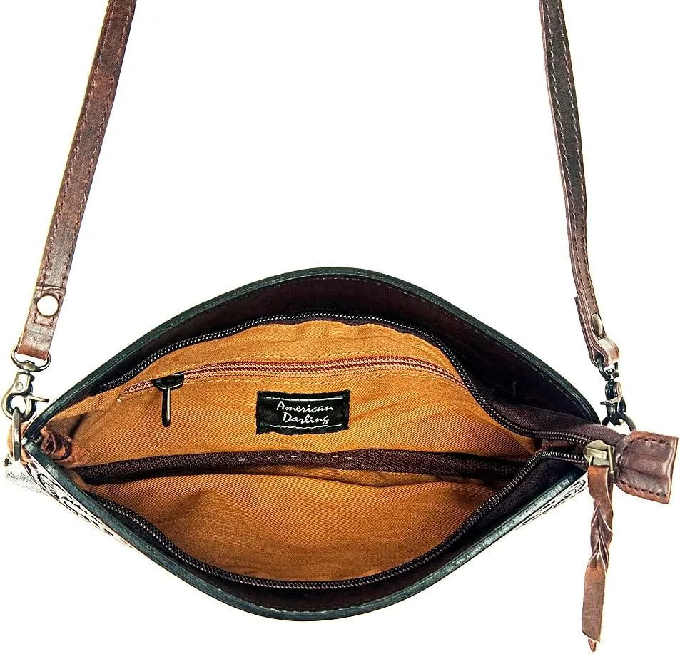 American Darling Small Crossbody Hand Tooled Hair On Genuine Leather Women Bag Western Handbag Purse