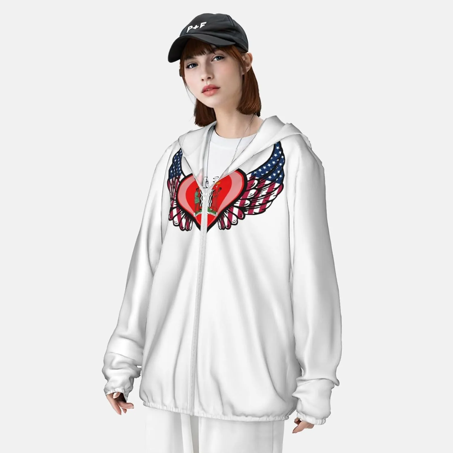 American Flag Wings with Coat of Arms of Zambia Sun Protection Shirt Lightweight Breathable Quick-Dry Zip Hoodie