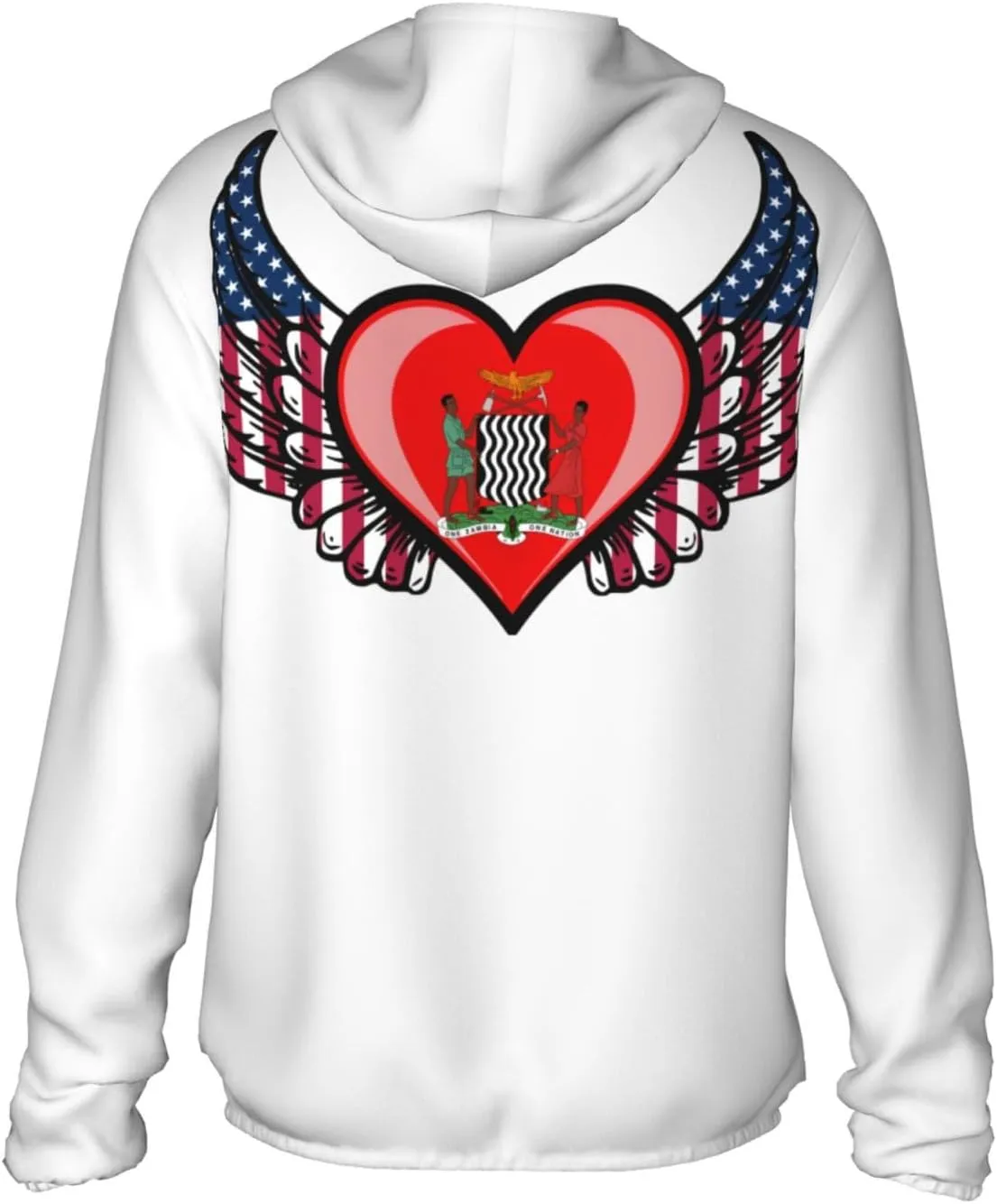 American Flag Wings with Coat of Arms of Zambia Sun Protection Shirt Lightweight Breathable Quick-Dry Zip Hoodie
