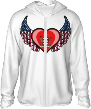 American Flag Wings with Coat of Arms of Zambia Sun Protection Shirt Lightweight Breathable Quick-Dry Zip Hoodie