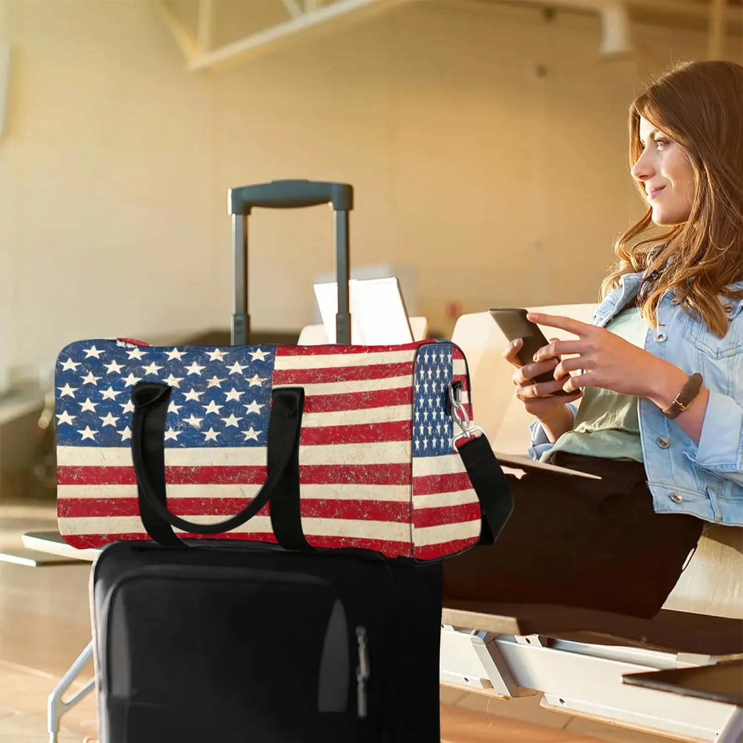 American Usa Flag Duffle Bag for Travel, Overnight Weekend Gym Carry On Luggage Bag, 4th July Independence Day Travel Duffel Bag for Men Women