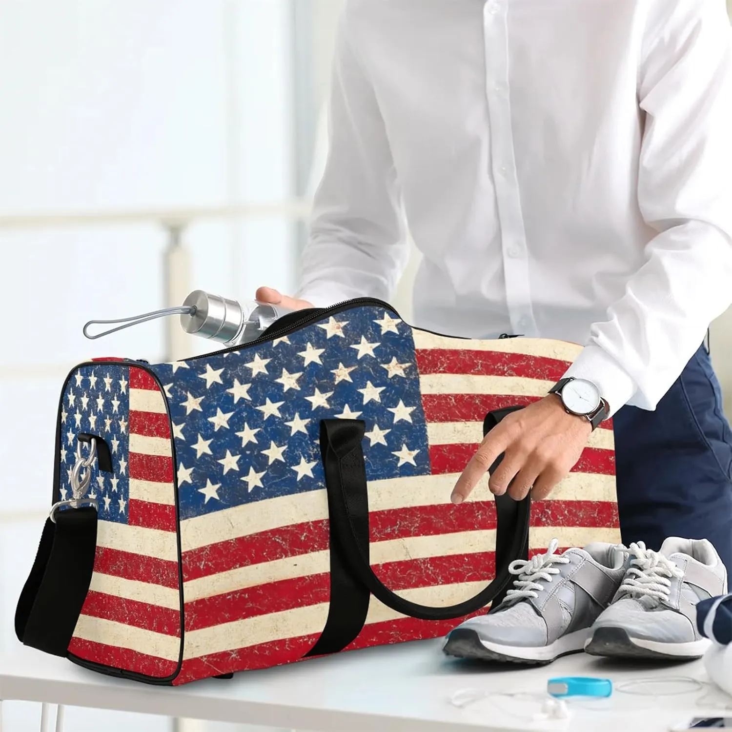 American Usa Flag Duffle Bag for Travel, Overnight Weekend Gym Carry On Luggage Bag, 4th July Independence Day Travel Duffel Bag for Men Women