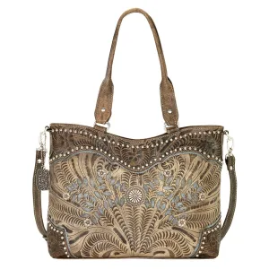 AMERICAN WEST Woodland Bloom Zip Top Convertible Tote - Charcoal Brown