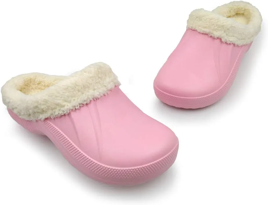 Amoji Fur Lined Clogs Fleece Garden Slippers House Home Winter Clogs Shoes