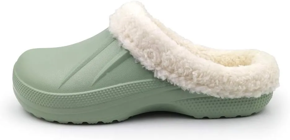 Amoji Fur Lined Clogs Fleece Garden Slippers House Home Winter Clogs Shoes