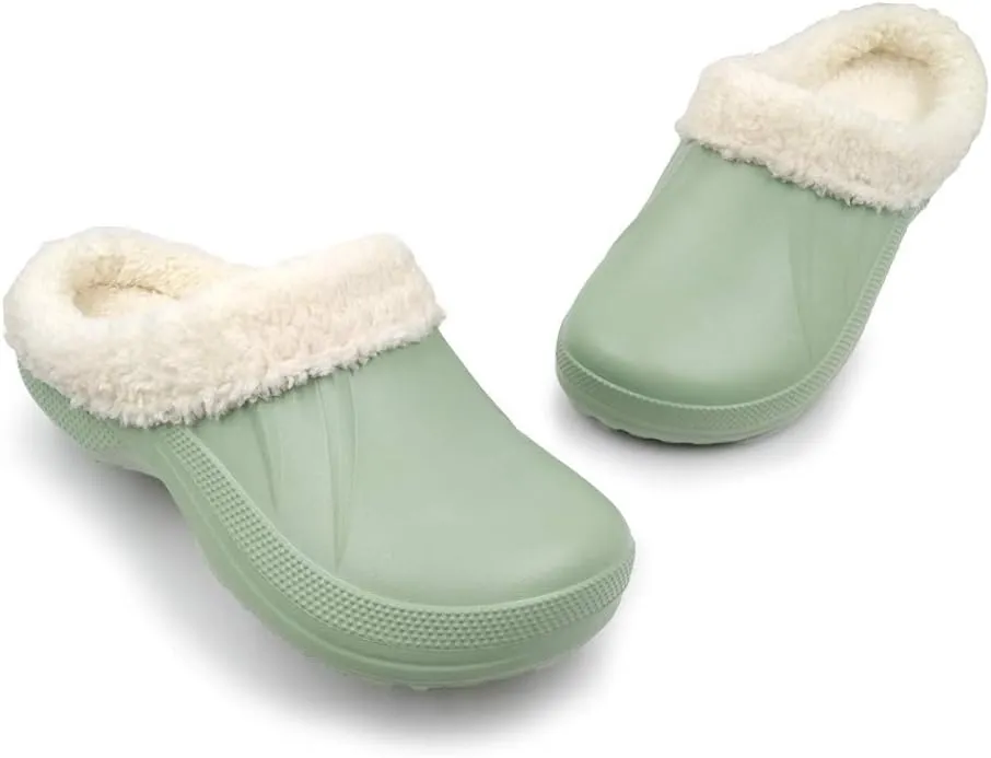 Amoji Fur Lined Clogs Fleece Garden Slippers House Home Winter Clogs Shoes