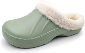 Amoji Fur Lined Clogs Fleece Garden Slippers House Home Winter Clogs Shoes