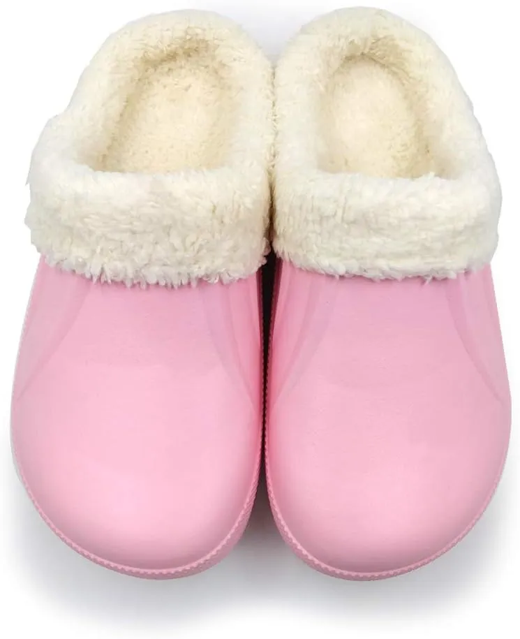 Amoji Fur Lined Clogs Fleece Garden Slippers House Home Winter Clogs Shoes