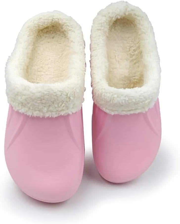Amoji Fur Lined Clogs Fleece Garden Slippers House Home Winter Clogs Shoes