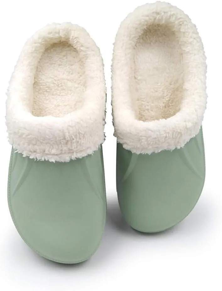 Amoji Fur Lined Clogs Fleece Garden Slippers House Home Winter Clogs Shoes
