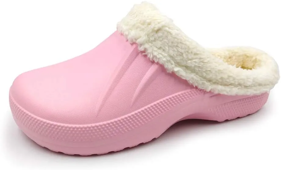 Amoji Fur Lined Clogs Fleece Garden Slippers House Home Winter Clogs Shoes