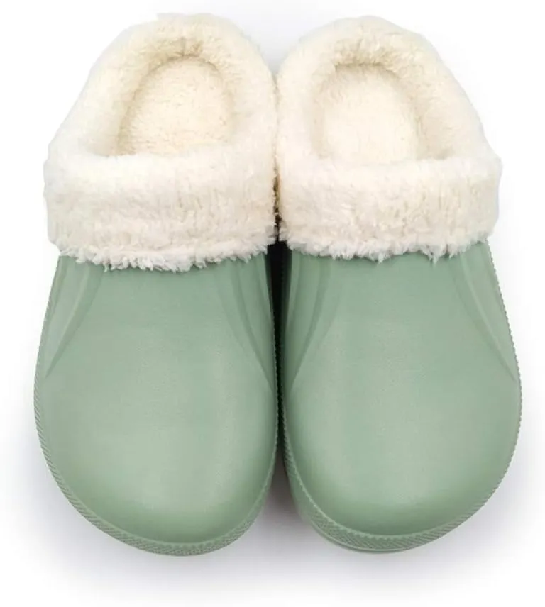 Amoji Fur Lined Clogs Fleece Garden Slippers House Home Winter Clogs Shoes