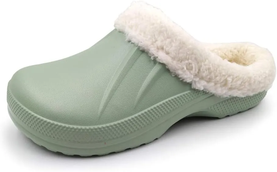 Amoji Fur Lined Clogs Fleece Garden Slippers House Home Winter Clogs Shoes