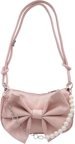 AMPOSSTO Bow Crossbody Bag for Women Girls Fashion Shoulder Bag Pearl Chain Handbag
