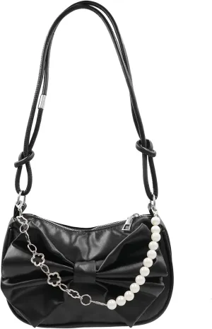 AMPOSSTO Bow Crossbody Bag for Women Girls Fashion Shoulder Bag Pearl Chain Handbag