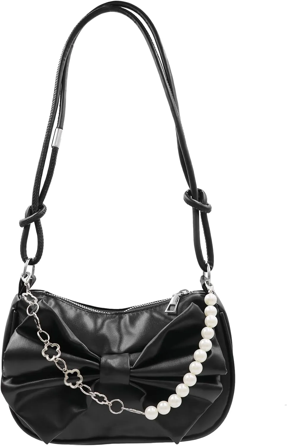 AMPOSSTO Bow Crossbody Bag for Women Girls Fashion Shoulder Bag Pearl Chain Handbag