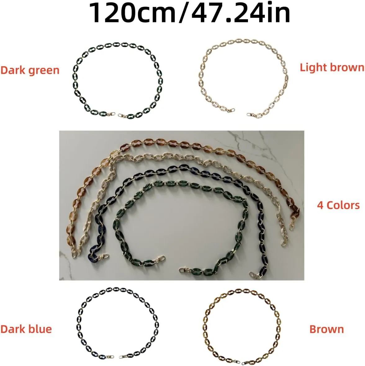 Amtvuzy Acrylic Resin Purse Bag Handle Strap Replacement,Phone Case Chain,DIY Accessories Bag Chain,for Handbags,Shoulder Bags,Purse,Phone Case and Bag Making Accessories(120cm/47.24in,White)