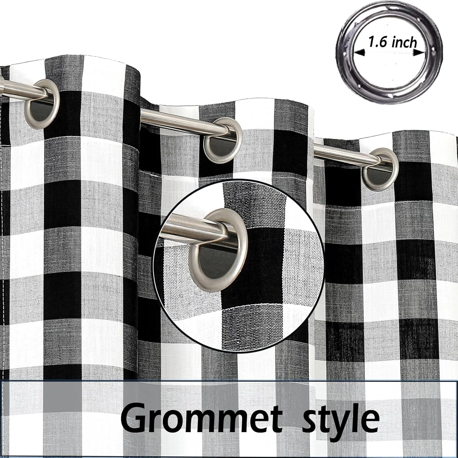 Amzdecor Buffalo Plaid Grommet Curtains 84 Inch Length, Semi-Sheer Farmhouse Rustic Check Textured Curtains Drapery for Living Room Bedroom,2 Panels （40" x 84", Black & White）