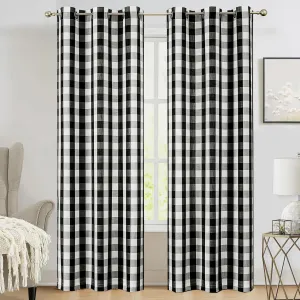 Amzdecor Buffalo Plaid Grommet Curtains 84 Inch Length, Semi-Sheer Farmhouse Rustic Check Textured Curtains Drapery for Living Room Bedroom,2 Panels （40" x 84", Black & White）