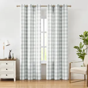 Amzdecor Buffalo Plaid Grommet Curtains 84 Inch Length,Semi-Sheer Gingham Check Textured Curtains Drapery for Living Room Bedroom,2 Panels （40" x 84", Gray & White）