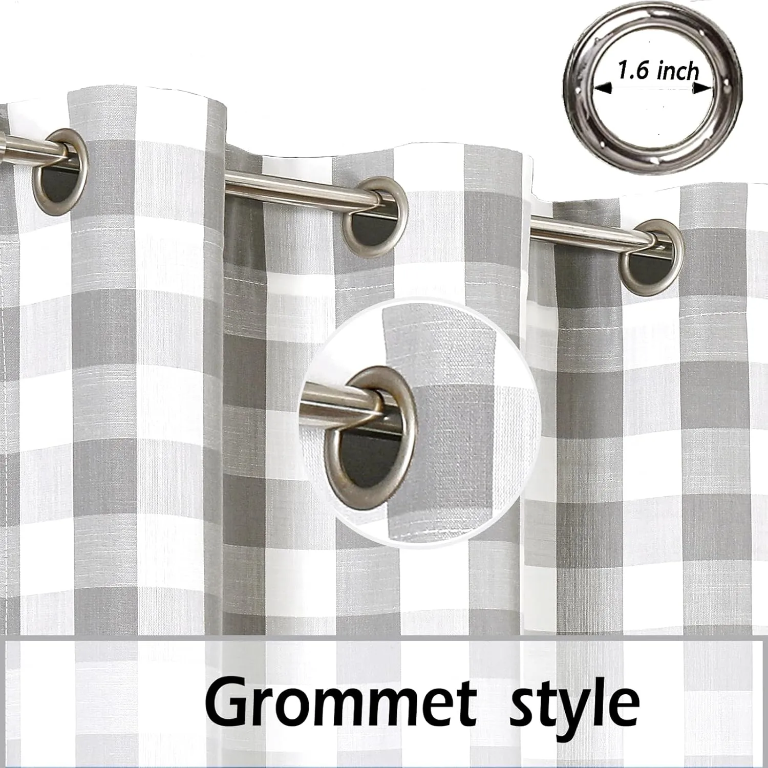Amzdecor Buffalo Plaid Grommet Curtains 84 Inch Length,Semi-Sheer Gingham Check Textured Curtains Drapery for Living Room Bedroom,2 Panels （40" x 84", Gray & White）