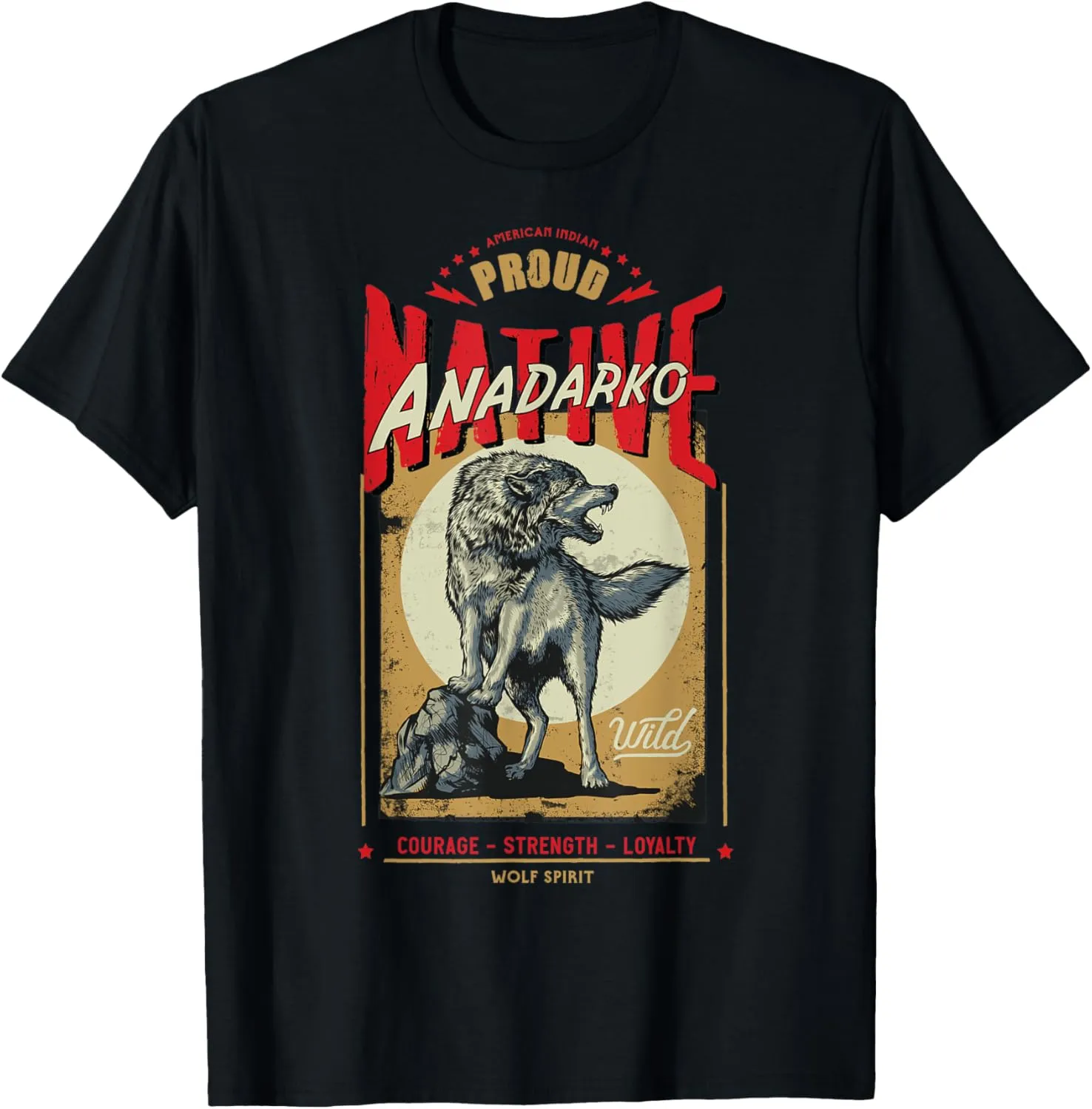 Anadarko Native American Indian Born Wolf Spirit Retro T-Shirt