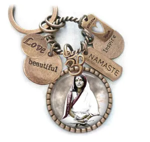 Anandamayi Ma Key Chain, Purse Clip or Necklace, Aum, Namaste Charms, Divine Mother Devotional Gift