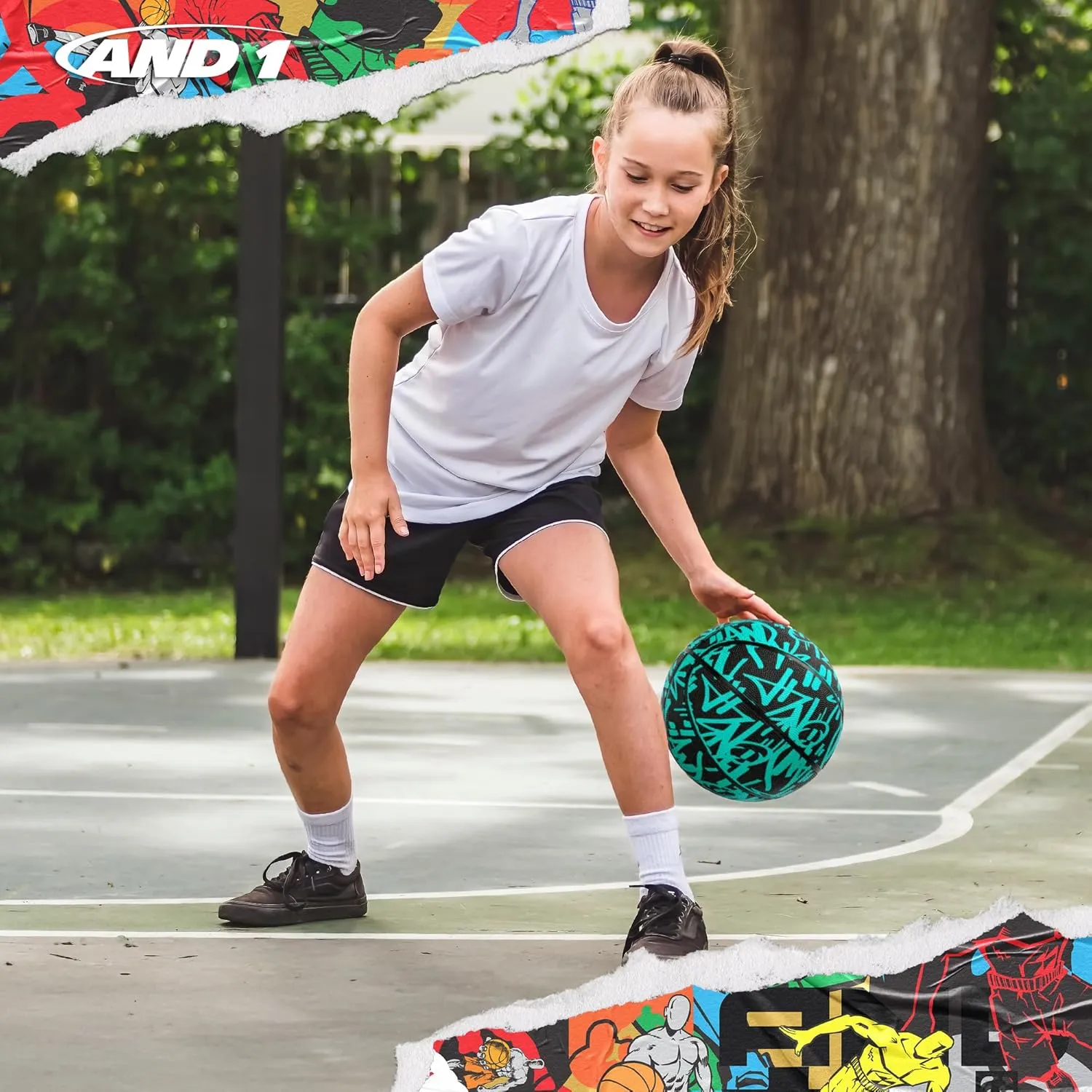 AND1 Fantom Graffiti Rubber Basketball - Streetball for Indoor and Outdoor Use, Deep Channel Construction and Durability