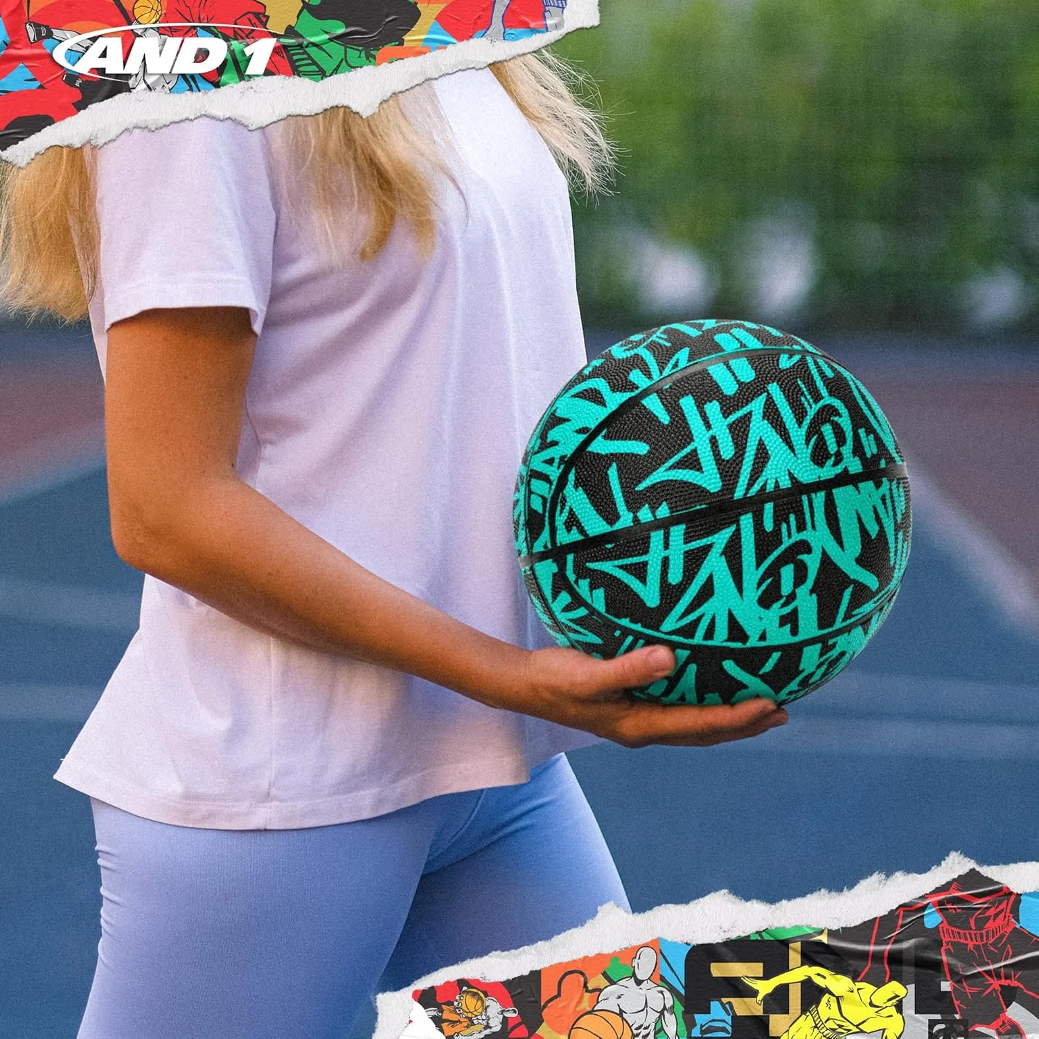 AND1 Fantom Graffiti Rubber Basketball - Streetball for Indoor and Outdoor Use, Deep Channel Construction and Durability