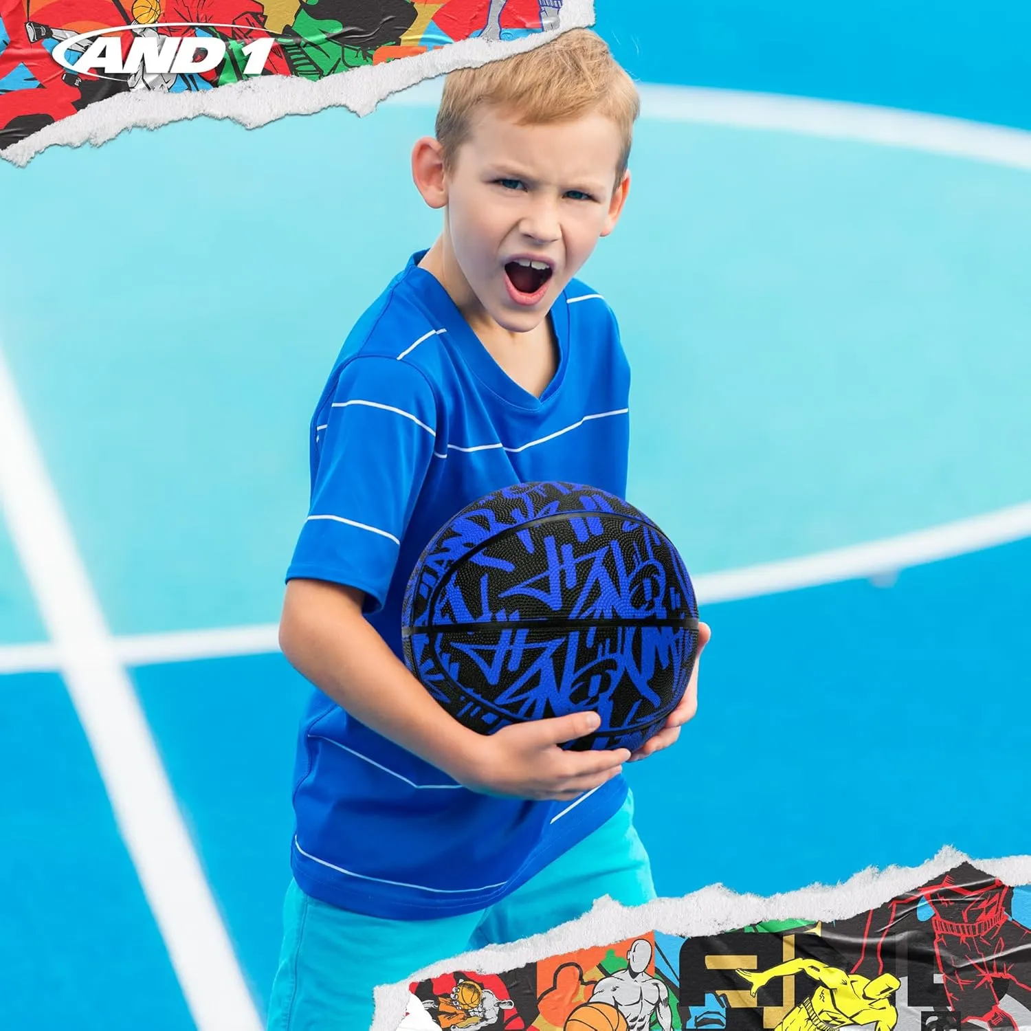 AND1 Fantom Graffiti Rubber Basketball - Streetball for Indoor and Outdoor Use, Deep Channel Construction and Durability