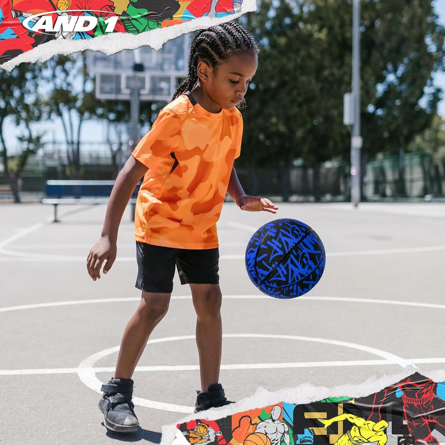 AND1 Fantom Graffiti Rubber Basketball - Streetball for Indoor and Outdoor Use, Deep Channel Construction and Durability