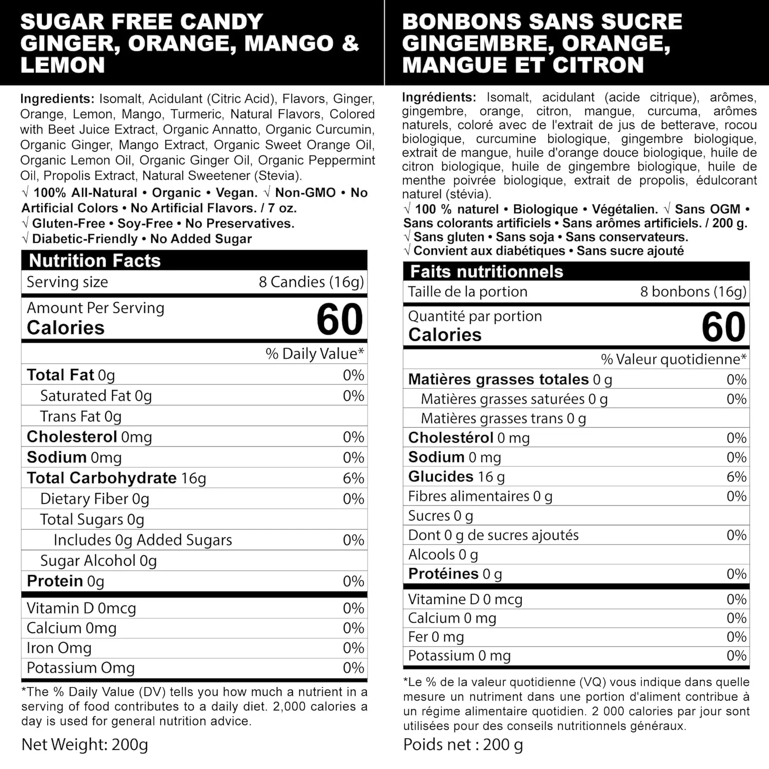Andy Anand Sugar Free Ginger Candy 55pc - Non-Gmo & Delicious Gluten Free Candy - Ginger Candies with Great Tasting 3 Flavors Orange, Mango & Lemon - Sweetened with Natural Stevia, Made in Italy 7 Oz
