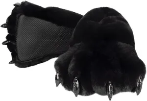 Animal Paw Slippers Plush Warm Home Closed Back Shoes Fluffy Funny Furry Bear Claw Anti Slip Slippers for Kids Boys Girls Adults Women Cosplay Holiday Indoor Winter (Black)