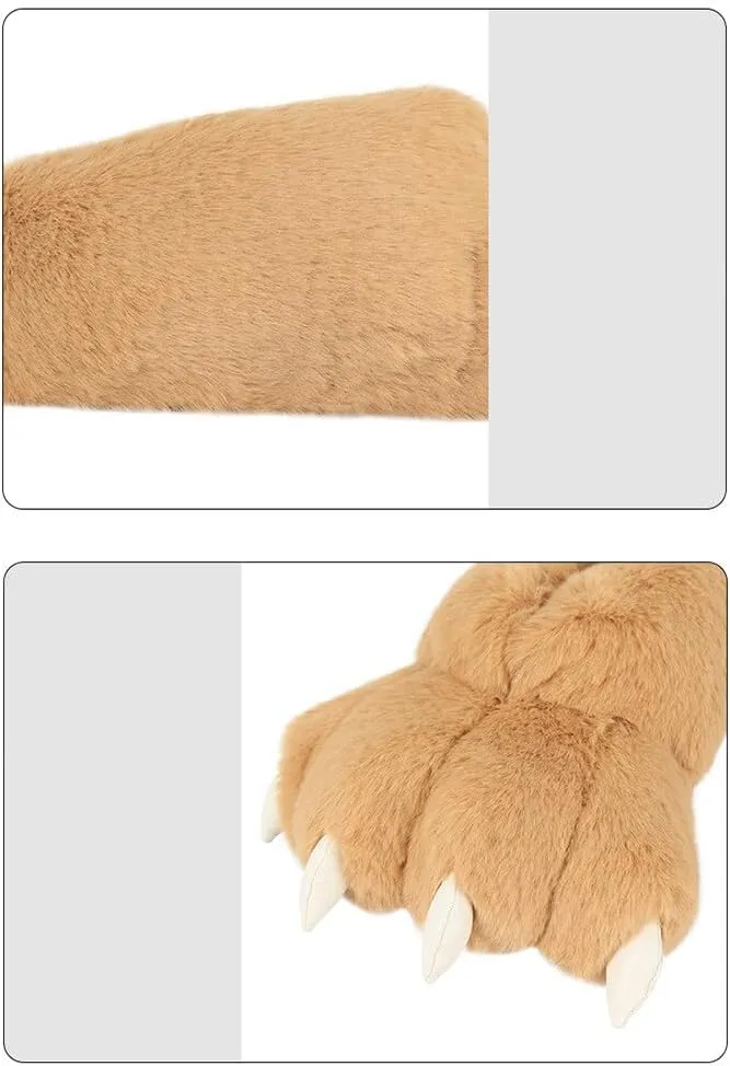 Animal Paw Slippers Plush Warm Home Closed Back Shoes Fluffy Funny Furry Bear Claw Anti Slip Slippers for Kids Boys Girls Adults Women Cosplay Holiday Indoor Winter (Black)