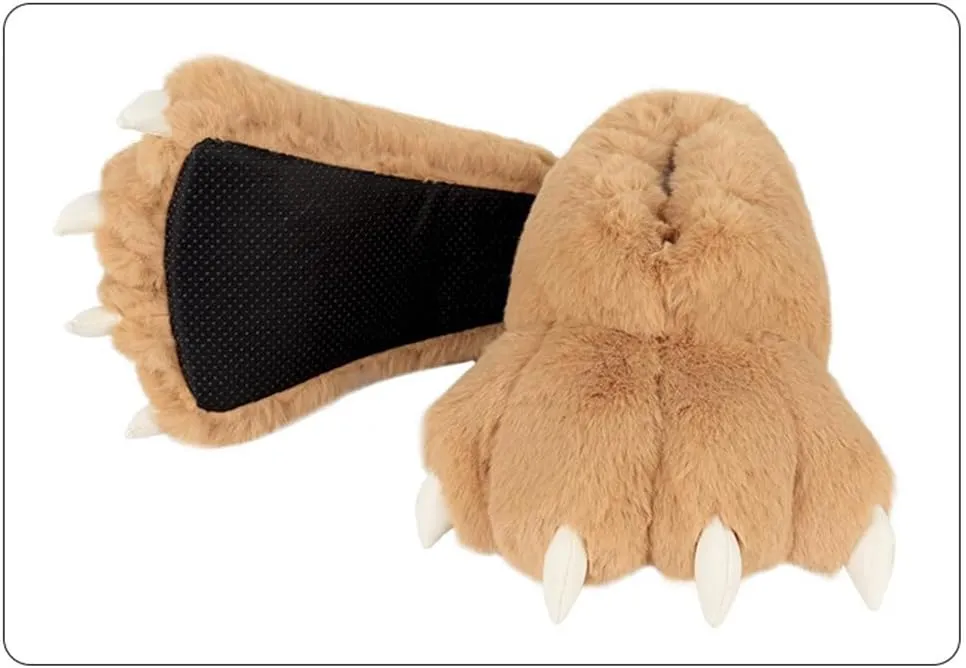 Animal Paw Slippers Plush Warm Home Closed Back Shoes Fluffy Funny Furry Bear Claw Anti Slip Slippers for Kids Boys Girls Adults Women Cosplay Holiday Indoor Winter (Black)