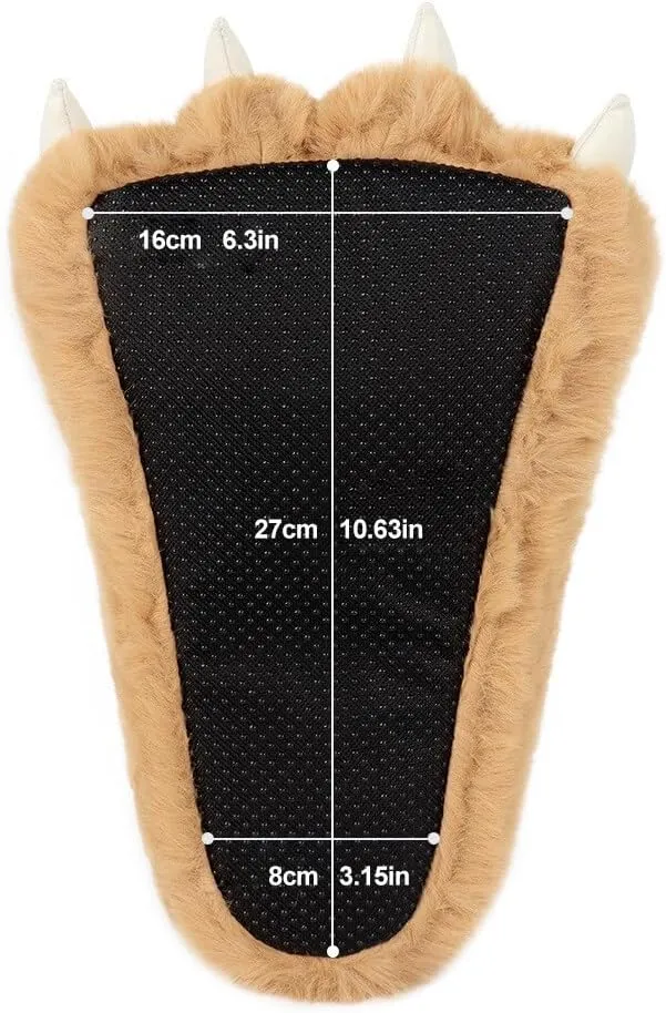 Animal Paw Slippers Plush Warm Home Closed Back Shoes Fluffy Funny Furry Bear Claw Anti Slip Slippers for Kids Boys Girls Adults Women Cosplay Holiday Indoor Winter (Black)