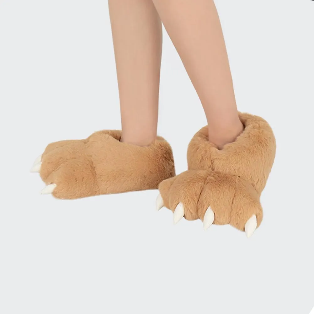 Animal Paw Slippers Plush Warm Home Closed Back Shoes Fluffy Funny Furry Bear Claw Anti Slip Slippers for Kids Boys Girls Adults Women Cosplay Holiday Indoor Winter (Black)