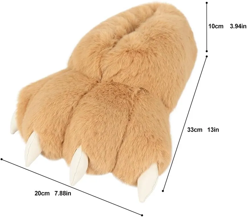 Animal Paw Slippers Plush Warm Home Closed Back Shoes Fluffy Funny Furry Bear Claw Anti Slip Slippers for Kids Boys Girls Adults Women Cosplay Holiday Indoor Winter (Black)