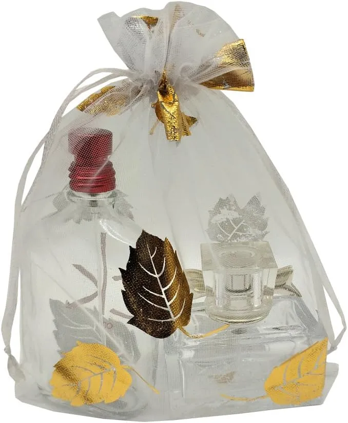 Ankirol 100pcs Sheer Organza Favor Bags 5x7 inch Wedding Baby Shower Drawstring Pouches (white gold leaf)