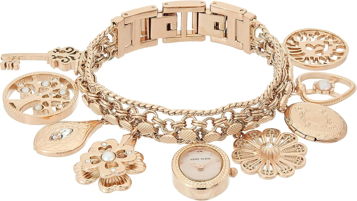 Anne Klein Women's Premium Crystal Accented Charm Bracelet Watch