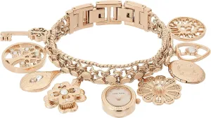 Anne Klein Women's Premium Crystal Accented Charm Bracelet Watch