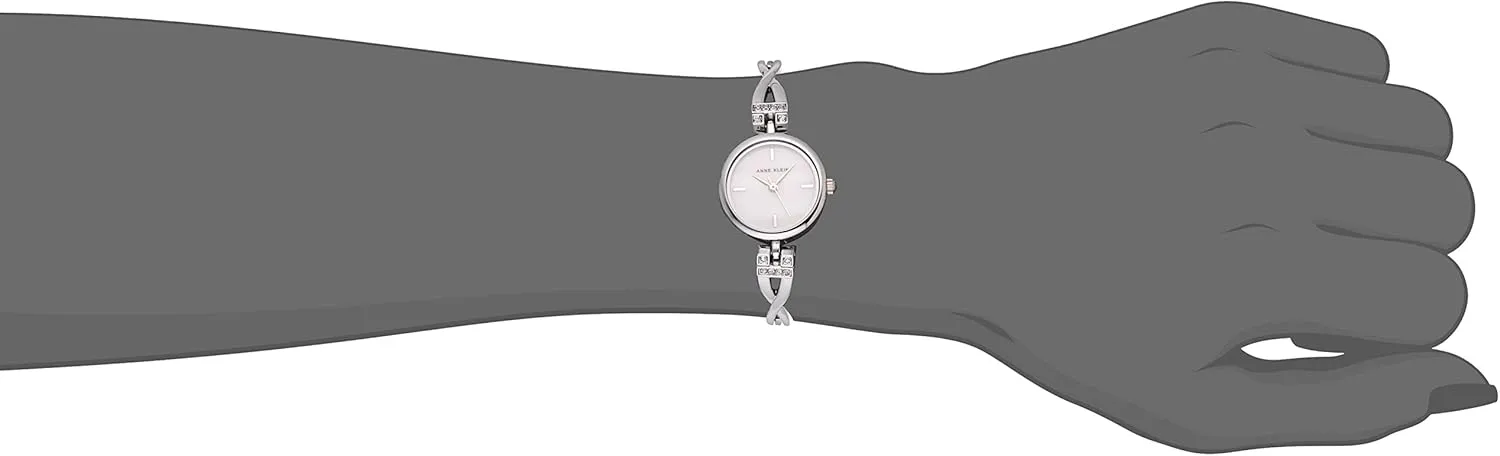 Anne Klein Women's Premium Crystal Accented Silver-Tone Watch and Bracelet Set
