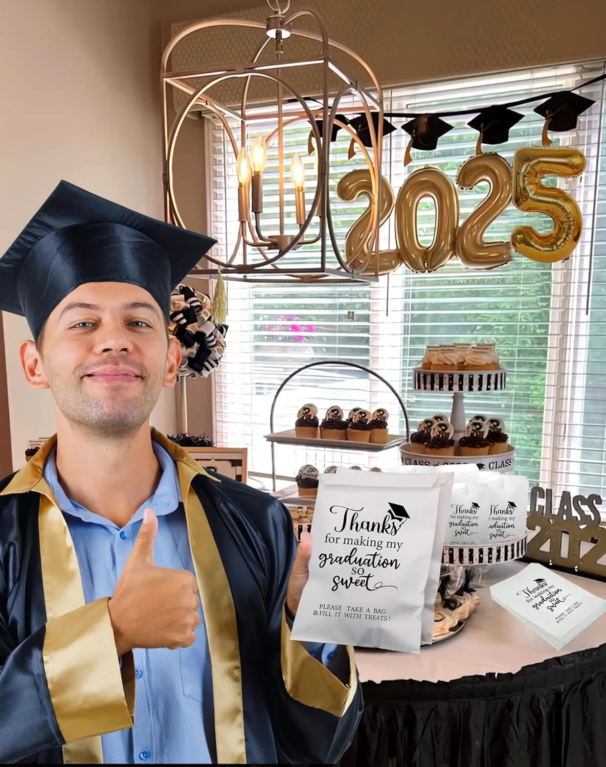 ANTING Class of 2025 Thanks for Making My Graduation So Sweet Party Favors Bags,Graduation Grad Party Treat Snack Goodie Candy Bar Buffet Grease Resistant Paper Bags (50)