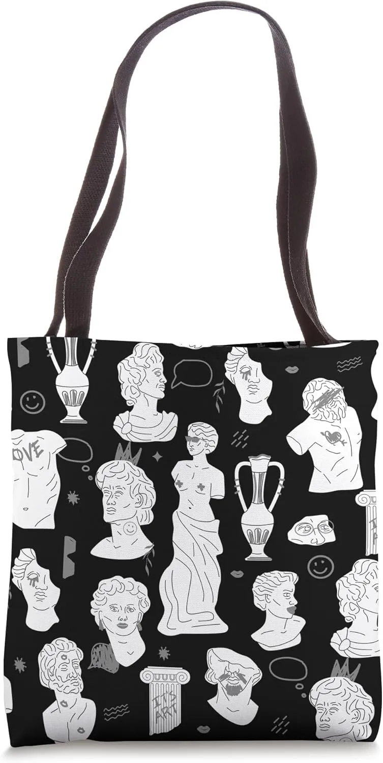 antique greece statues greek graffiti black Tote Bag