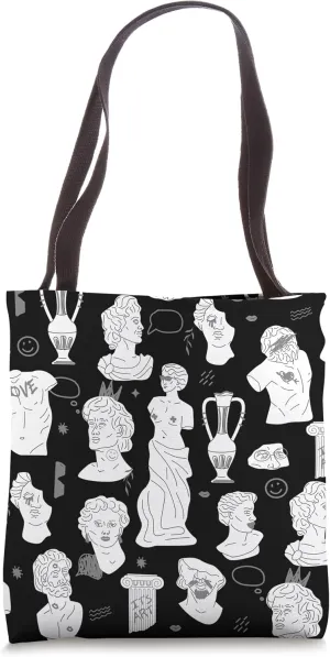 antique greece statues greek graffiti black Tote Bag