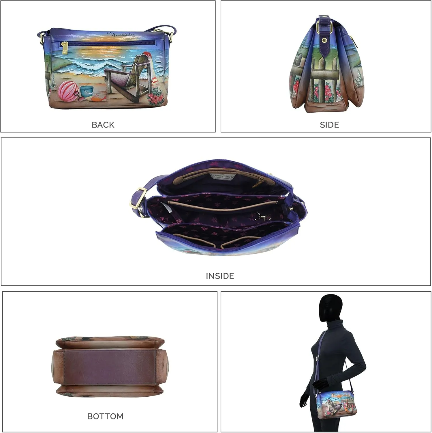 Anuschka Women's Original Hand-Painted Genuine Leather Organizer Crossbody