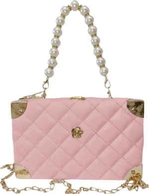 ARREBOL Small Cute Quilted Crossbody Purse with Pearl Handle and Chain for Women