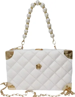 ARREBOL Small Cute Quilted Crossbody Purse with Pearl Handle and Chain for Women