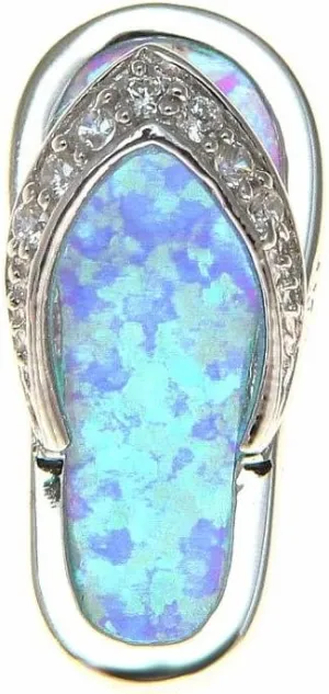 Arthur's Jewelry 925 Sterling silver Hawaiian slipper filp flop synthetic opal cz slider pendant