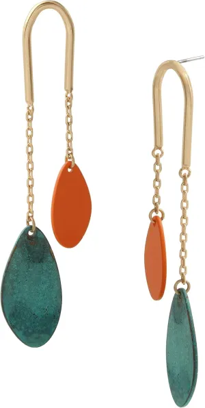 Asymmetrical Patina Disc Drop Earrings